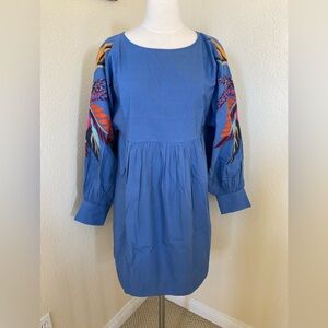 NWT free people blue dress with embroidery Cotton Size S